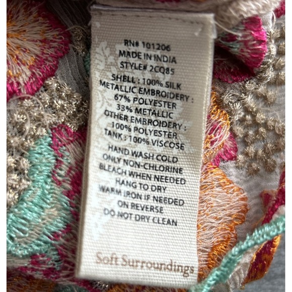 Soft Surroundings XS Mariella Silk Sheer Overlay Embroidery Floral Top Cottage - Picture 11 of 13